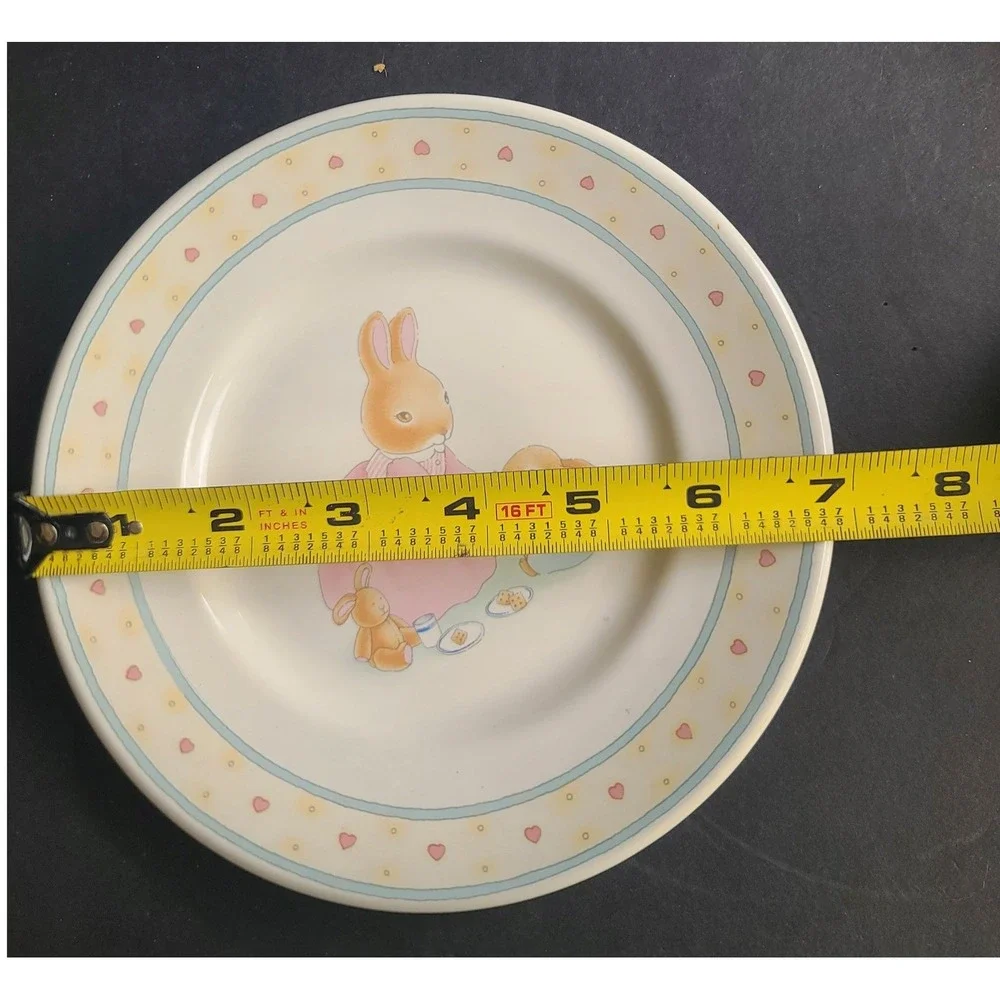 Hallmarks Beatrix Potter Childs 3 Piece Ceramic Plate Bowl Mug Set Pastel Hearts